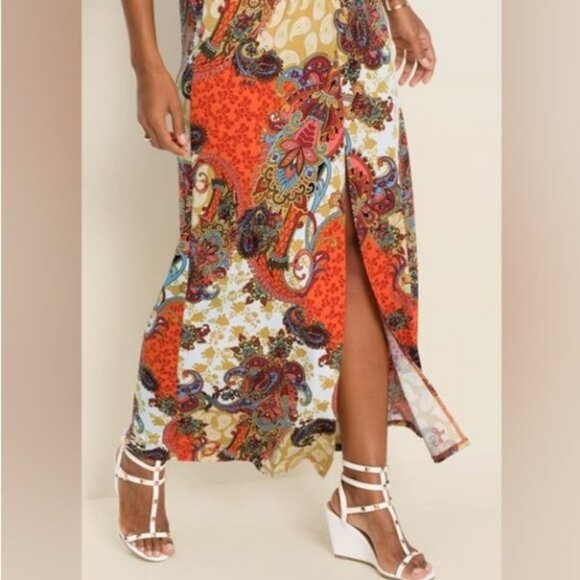 *NWOT* Venus Boho Paisley Twist Knot Front Detail Maxi Dress in Orange - Size S - Picture 7 of 14